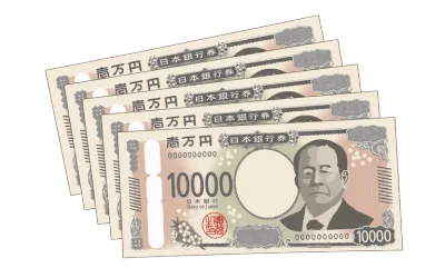 5万円の日本円札のイラスト。広告運用手数料が月額一律5万円であることを強調する画像。